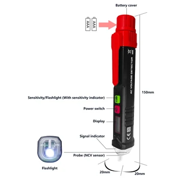Tester de tensiune Non-Contact cu Lanterna LED-uri + Priză cu ÎMPĂMÂNTARE Tester Priza Tester (Tensiune Teser + Priza Tester)