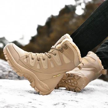 De Iarna Pentru Bărbați Bocanci Militari Forță Specială Tactice Deșert Adidași Exterior Impermeabil Din Piele Femei Pluș Cald Zăpadă Pantofi De Lucru