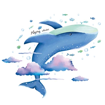 [SHIJUEHEZI] Desene animate Balena Animale de Nori Autocolante de Perete DIY Far Bărci Murală Decalcomanii pentru Copii, Camere Copii Dormitor Decor