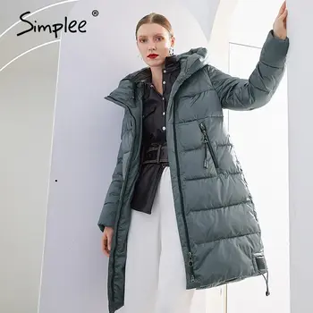Simplee cu Gluga fashionwomen sacou haina de iarna Fahison brand fermoar lung strat cald parka 2020 Nou slim shiny jacket strat de sex feminin