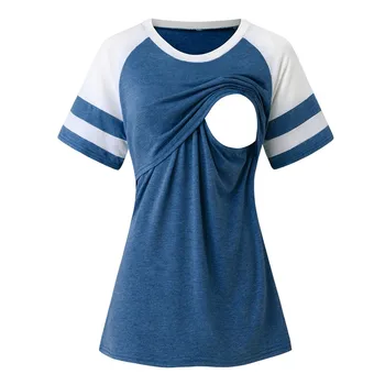 Asistenta Medicala Maneca Scurta Tricou Maternitate Topuri Bluza Sarcina De Îmbrăcăminte Pentru Femei Care Alăptează Haine De Moda Cu Dungi Maneca