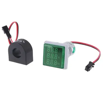 Digital 3in1 AC Ampermetru Voltmetru Hz Curent de Frecvență Metru Pătrat de Lumină de Semnal 22mm Digital Tensiune Amp Hz Lampa Led Indicator