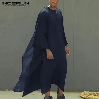 Bărbați în Robe Largi Streetwear Neregulate Caftan de Culoare Solidă arabe Islamice Musulmane Caftan O Neck Vintage Haine Barbati S-5XL INCERUN