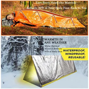 2-Pack de Urgență Pătură Termică Impermeabil Supraviețuire Sac de Dormit pentru Camping în aer liber Drumetii