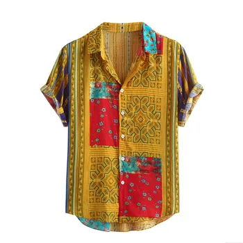 Camasi M-3XL Plus dimensiune Bărbați imprimate Colorate de Vara cu Maneci Scurte Vrac Butoane Tricou Casual Bluza 3 culoare uzura de zi cu zi cadouri noi