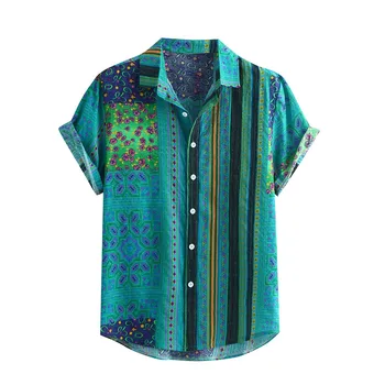 Camasi M-3XL Plus dimensiune Bărbați imprimate Colorate de Vara cu Maneci Scurte Vrac Butoane Tricou Casual Bluza 3 culoare uzura de zi cu zi cadouri noi