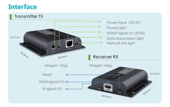 Până la 120m cu IR, LKV383 V3.0 HDbitT HDMI 1080P Extender LAN Repetor peste RJ45 Cat5e/Cat6,Compatibil cu LKV373A V3.0