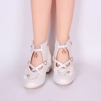 Vintage cap rotund high-top femei pantofi drăguț dantela bowknot cruce curea de kawaii pantofi loli cosplay Japoneză dulce lolita pantofi