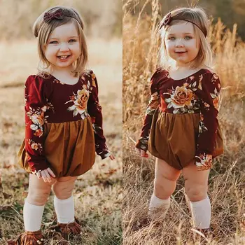 Emmababy fetițe Mare de Flori cu Maneci Lungi Vladan 0-24M Toamna Drăguț rochie de Printesa Salopeta, Costume de haine de moda