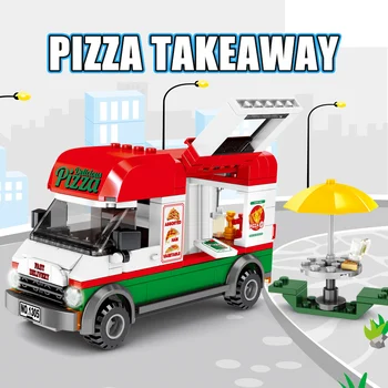 City Street View Takeaway Pizza Masina DIY Orașului Magazin de Pizza Blocuri de 2 Cifre Cărămizi Jucarii pentru Copii Cadouri