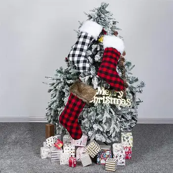 3PCS Decor de Crăciun Ciorapi de Crăciun Carouri Crăciun Mare Clasic Alb-Negru Pentru Vacanță de Crăciun Decor Petrecere Natal