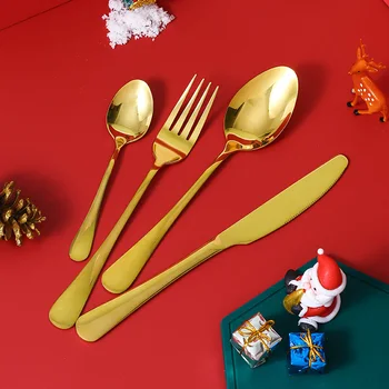 24BUC Aur Set de Cină de Crăciun tacamuri in Cutie de Cadou din Inox Tacamuri Set Cuțit, Furculiță, Lingură, mașină de spălat Vase Set de Tacâmuri