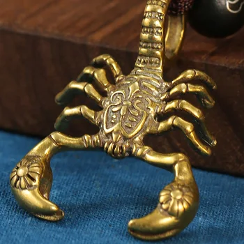 Pur Alama Vintage Solid Scorpion Figurina Masina Breloc Cu Pandantiv Bijuterii Handmade Cupru Animal Țesute Frânghie Lanț Cheie Inel De Agățat