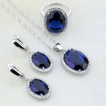 3PCS Albastru Zircon Alb Birthstones Sterling de Argint Seturi de Bijuterii Pentru Femei Nunta Cercei/Pandantiv/Colier/Inel