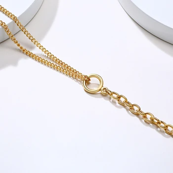 Vnox Femei Simplu O Coliere Lanț de Aur și de Argint din Oțel Inoxidabil de Culoare de Metal Link-ul de Lungime Reglabilă Cravată Guler Bijuterii