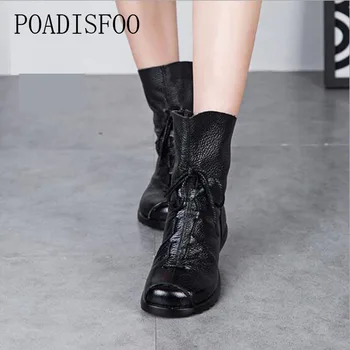 CEVABULE Piele naturala Realizate manual pentru Femei de Iarnă din 2018 Femei Cizme Cizme de Vest Cizme Rotund Toe Boots Femei Pantofi .ZXW-1806