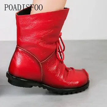 CEVABULE Piele naturala Realizate manual pentru Femei de Iarnă din 2018 Femei Cizme Cizme de Vest Cizme Rotund Toe Boots Femei Pantofi .ZXW-1806