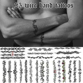 25 Cool Tatuaje Temporare Asortate Banda Braț și Picior Trupa Sârmă Stiluri - Pentru Adulti si Adolescenti - Mare pe Incheieturi, Glezne, Brate Picioare