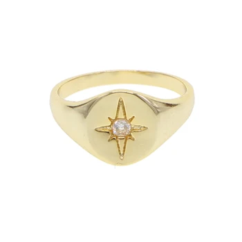 Steaua inel cu pecete unică, pavată cu piatră de culoare de Aur de moda inele