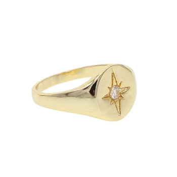 Steaua inel cu pecete unică, pavată cu piatră de culoare de Aur de moda inele