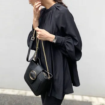 Primavara cu Maneci Lungi T-shirt Negru Solid Doamne de Birou Elegant coreeană de Bază Vrac Femei Pulover Topuri Tricouri Supradimensionate Minimalist