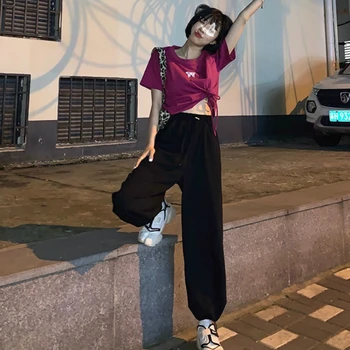 Pantaloni Casual de Toamna Talie Mare Harem Plin Lungime Supradimensionat Harajuku Streetwear Solid Bf All-meci Jogging-coreean Femei Vrac Noi