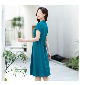 Femei Primavara-Vara Stil Rochie de Culoare Solidă femeii Dantela-Up Arc Buton Maneci Scurte Elegante Rochie Casual SS1760