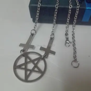 Fierbinte de vânzare stainelss oțel pentagrama Păgâne Wicca Inversat Stele Cruce Colier Pandantiv 21.6