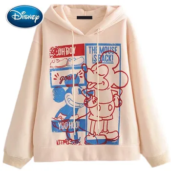 Disney Tricou De Moda Mickey Mouse Desene Animate Print Hoodie Pulover Femei De Sex Feminin Liber Cu Gluga Streetwear Harajuku Topuri Bej