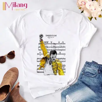 Femeile Freddie Mercury tricou de Vară 2020 Regina Trupa Negru T-shirt Femei Maneca Scurta Rock Îmbrăcăminte Fata Topuri Tricou