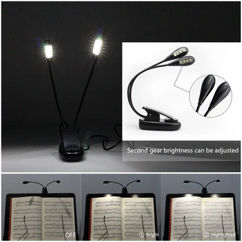Reglabil USB LED Lumină de Carte 8 Led-uri Clip-Pe Două Brațe Lampă de Lectură pentru un Suport pentru Muzică și Carte de Lectură Gooseneck Flexibil Lampa de Birou