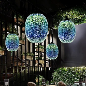 3D moderne pline de culoare Nordic Cerul Înstelat Agățat de Sticlă Umbra Pandantiv Lampa E27 LED Pentru Bucatarie Restaurant Living