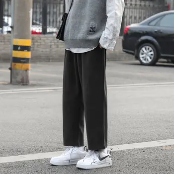Iarna Gros de Lână Pantaloni pentru Bărbați Cald Moda Casual Culoare Solidă Pantaloni Largi de Oameni Streetwear Liber Drept Pantaloni Barbati M-3XL