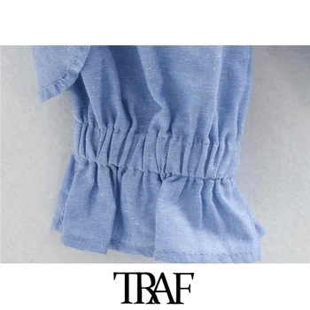 TRAF de Moda pentru Femei Cu Zburli Ornamente Bluze Largi Vintage cu Maneci Lungi Buton-up Feminin Tricouri Blusas Topuri Chic