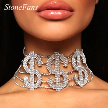 Stonefans Mare de Bani Dolar Stras Colier Declarație Cravată pentru Femei de Moda de Cristal pandantiv Colier cu Lanț de Partid Bijuterii