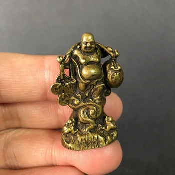 Colectie Chineză Alamă Sculptate Maitreya Buddha Buddha Fericit Oferindu-Monedă De Aur Bani Binecuvântare Rafinat Statui Mici