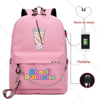 Charli Damelio Rucsac Adolescent Băieți Fete USB de Încărcare Sac de Școală Femei Roz Laptop Borseta Barbati de Călătorie Bagpack Bookbag Mochila