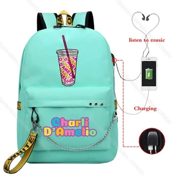 Charli Damelio Rucsac Adolescent Băieți Fete USB de Încărcare Sac de Școală Femei Roz Laptop Borseta Barbati de Călătorie Bagpack Bookbag Mochila