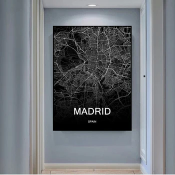 Spania, Madrid arată Hartă Artă Călătorie de Imprimare Poster Alb-Negru Panza Pictura Perete Cameră Decor Mural Nordic Cameră Decor