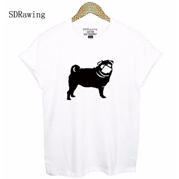 Amuzant drăguț câine Pug print cotton t camasa pentru femei iubitor de câine prietena Grafic Teuri casual de vara topuri plus dimensiune