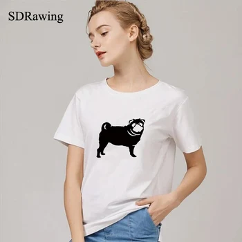 Amuzant drăguț câine Pug print cotton t camasa pentru femei iubitor de câine prietena Grafic Teuri casual de vara topuri plus dimensiune