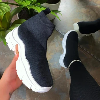 2020 Moda Femei Glezna Cizme de Toamna cu Fermoar din Piele Cizme Anti-alunecare, rezistent la Uzura Confortabil Ciorap Adidași Pantofi Vulcanizat