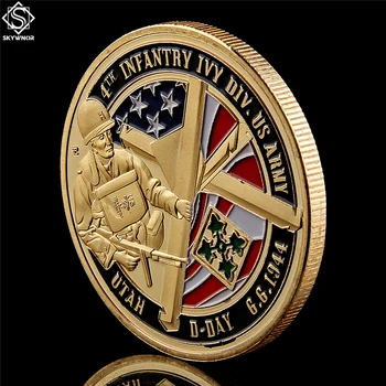 1944.6.6 4 Infanterie Ivy Div Armatei SUA Provocare Aur Utah D-Day Monedă Comemorativă W/ Cutie de Lux