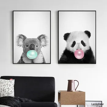 Guma De Mestecat Panda Cal Animale Postere Tablouri Canvas Wall Art Pepinieră Imagini Decorative Printuri Camera Pentru Copii Decor De Arta