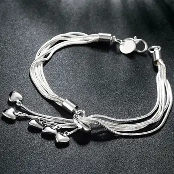 Delicate, Elegante Cinci Inimi Femei Bratara Argint 925 Bijuterii Lanț De Șarpe Brățară Doamnelor Calitate De Top