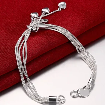 Delicate, Elegante Cinci Inimi Femei Bratara Argint 925 Bijuterii Lanț De Șarpe Brățară Doamnelor Calitate De Top