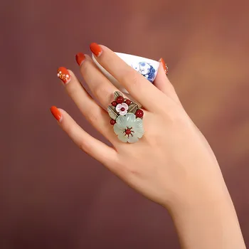 Stil chinezesc vintagebeautifulring moda floare inel reglabil costum pentru Deget latime 5.5-7 cm