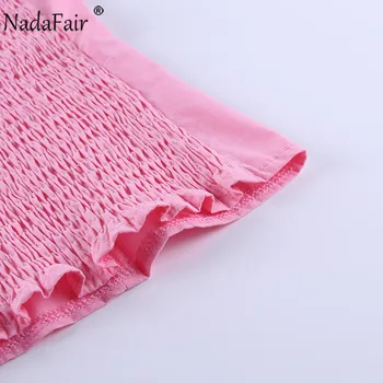 Nadafair Spatele Gol Femei Camis Pătrat Guler Întinde Cutat Solid Crop Topuri Roz Casual De Vara Sexy Rezervor Topuri Pentru Femei Streetwear