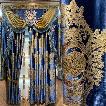 Europene Albastru Regal Lux Perdele pentru Dormitor cafea Fereastră Perdele pentru Camera de zi Elegantă Draperii Europene Perdele M116-40