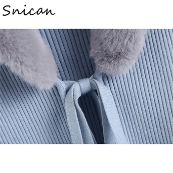 Snican solid faux blana mozaic tricotate pulover moda cu legat cardigan de cultură mujer de moda de iarna pentru femeie bluze za 2020 femei
